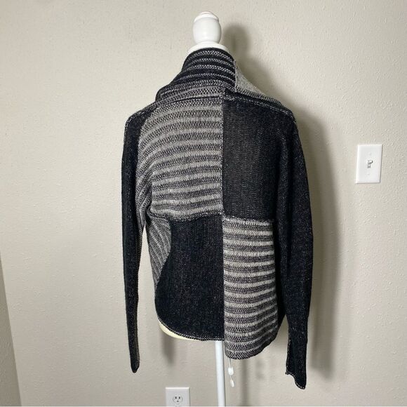 Cabi Black & Gray Shawl Collar Drapped Open Front Knit Cardigan Women's Medium - Picture 6 of 13